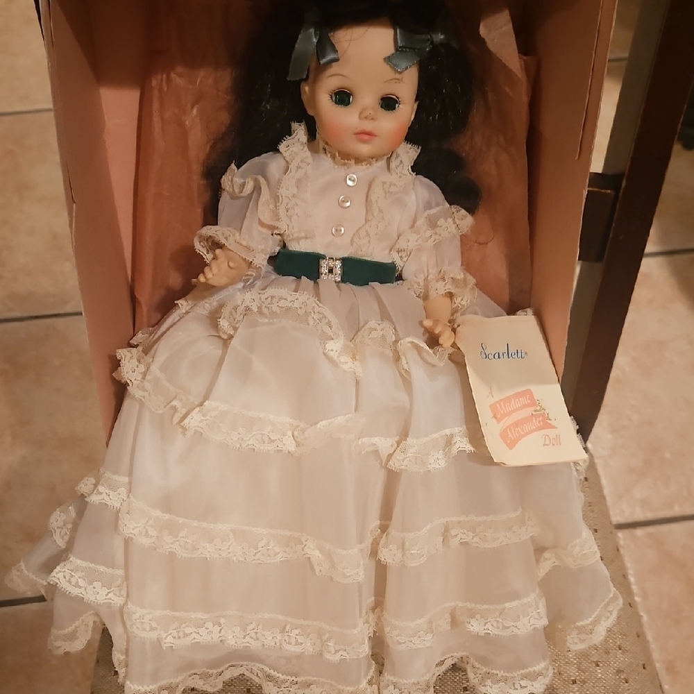 Madam Alexander Scarlett Vintage Doll with White Dress & Green